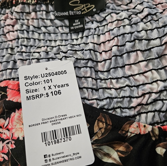 Suzanne Betro Sweetheart Neckline Border Print Midi Dress Sz 1X - Picture 6 of 7